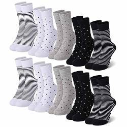 Falechay 10 Paar Socken Damen 39-42 35-38 Damensocken Mehrfarbig Mit Streifen Punkte Socken Baumwollsocken Sportsocken Schwarz,35-38 von Falechay