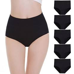 Falechay Damen Unterhosen Baumwolle Unterwäsche Hohe Taille Slips Hoher Taillenslip für Frauen 5er Pack,Schwarz02,4XL von Falechay