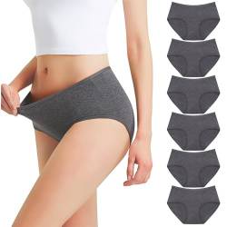 Falechay Damenslips Unterhosen Damen Unterwäsche Slips Baumwolle Pantys Hipster Mittel Taille Höschen Frauen Perioden 6er Pack Dunkegrau L von Falechay