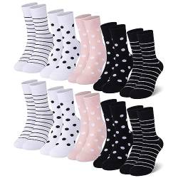 Falechay Socken Damen 10 Paar Mehrfarbig Mit Streifen Punkte Damensocken Baumwolle Sportsocken Schwarz-Weiß,39-42 von Falechay