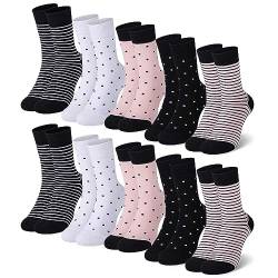 Falechay Socken Damen 10 Paar Wärme Socken Mehrfarbig Mit Streifen Punkte Baumwollsocken Sportsocken Pink-Schwarz,39-42 von Falechay