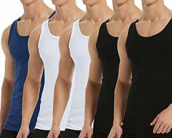 Falechay Tank Top Herren Unterhemd 5er Pack Baumwolle Feinripp ärmellos Muskelshirtst Männer Schwarz Weiß Blau 3XL von Falechay