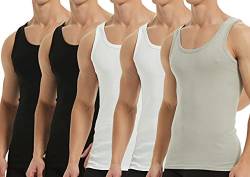 Falechay Tank Top Herren Unterhemd 5er Pack Baumwolle Feinripp ärmellos Muskelshirtst Männer Schwarz Weiß Grau 3XL von Falechay