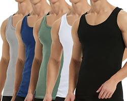 Falechay Tank Top Herren Unterhemd 5er Pack Baumwolle Feinripp ärmellos Muskelshirtst Männer Schwarz Weiß Grau Blau Olive 3XL von Falechay