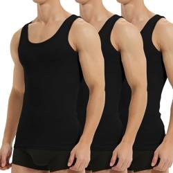 Falechay Unterhemd Herren Tank Top 3er Pack Baumwolle Feinripp ärmellos Muskelshirtst Männer Sportunterhemden Schwarz 4XL von Falechay