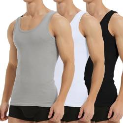 Falechay Unterhemd Herren Tank Top 3er Pack Baumwolle Feinripp ärmellos Muskelshirtst Männer Sportunterhemden Schwarz Weiß Grau 4XL von Falechay