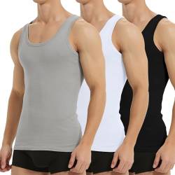 Falechay Unterhemd Herren Tank Top 3er Pack Baumwolle Feinripp ärmellos Muskelshirtst Männer Sportunterhemden Schwarz Weiß Grau 5XL von Falechay