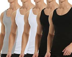 Falechay Unterhemd Herren Tank Top 5er Pack Baumwolle Feinripp ärmellos Trägershirt Achselshirts Männer Schwarz Weiß Grau 5XL von Falechay