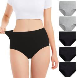 Falechay Unterhosen Damen Bauch Weg Unterwäsche Frauen Baumwolle Pantys 5er Pack,Schwarz-Grau,3XL von Falechay