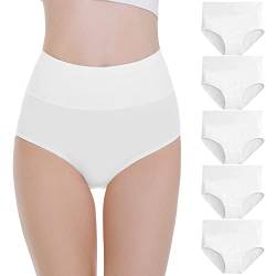 Falechay Unterhosen Damen Slips Damen Unterwäsche Frauen Baumwolle Pantys High Waist Taillenslip 5er Pack,Weiß,S von Falechay