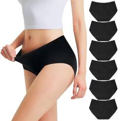 Falechay Unterhosen Damen Streth Unterwäsche Slips Baumwolle Pantys Hipster Mittel Taille Höschen Frauen 6er Pack Schwarz S von Falechay