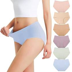 Falechay Unterhosen Damen Unterwäsche 6er Pack Baumwolle Slips Mittel Taille Panties Sportunterhosen für Damen,Mehrfarbig-3,XL von Falechay