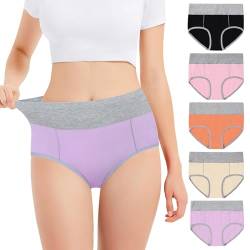 Falechay Unterhosen Damen Unterwäsche Bauchweg Baumwolle Slips Damen Pantys High Waist Taillenslip Mehrpack 5er Pack Schwarz&Gelb&Orange&Rosa&lila L von Falechay