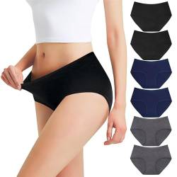 Falechay Unterhosen Damen Unterwäsche Slips Baumwolle Panties Hipster Mittel Taille Mehrpack Höschen Frauen 6er Pack Schwarz Schwarz Dunkeblau Dunkegrau Dunke Blau Dunke Grau M von Falechay