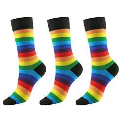 Faletony 3 Paare Socken Damen Regenbogen Farbe Gestreift Gedruckt Zehensocken Frauen bunten Mustern für Damen und Herren (Schwarz Socken Mund) von Faletony