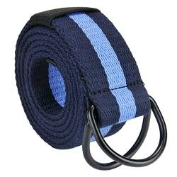 Faletony Herren Damen Gürtel Stoffgürtel mit Doppel D-ringe Schnalle Leinwand Canvas Jeansgürtel Belts 130cm (Dunkelblau-Blau-Dunkelblau Gestreift) von Faletony