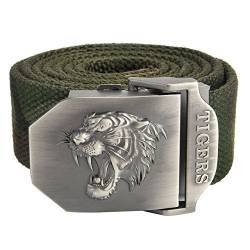 Faletony Herren Militär Gürtel Stoffgürtel mit Tiger kopf Schnalle Leinwand Canvas Jeansgürtel Belts 140cm + Original Geschenkbox von Faletony