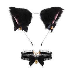 Faletony Katzenohren Haarreif Cat Ears Headband Haarschmuck Katze Cosplay Set Katze Ohr Stirnband Haarband Katzenkostüm Set für Karneval Kinder Erwachsene (Schwarz) von Faletony