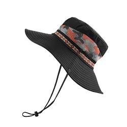 Faletony Outdoor Hut Sonnenschutz Buschhut Boonie Hat mit Kinnband Fischermütze Sonnenhut Sommerhut für Angeln, Jagd, Camping (Schwarz) von Faletony