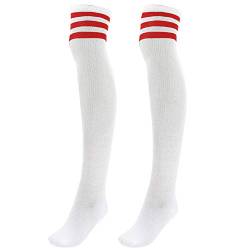 Faletony Overknee Strümpfe Kniestrümpfe gestreifte Sportsocken College Cheerleader Kostüm Baumwollstrümpfe Overknees von Faletony