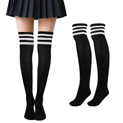 Faletony Overknee Strümpfe Kniestrümpfe gestreifte Sportsocken College Cheerleader Kostüm Baumwollstrümpfe Overknees von Faletony