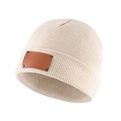 Faletony Personalisierte Strickmütze mit Wunschtext Bestickt Winter Beanie Mütze Elastisch Mütze für Herren Damen alle Jahreszeiten (Beige) von Faletony