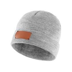 Faletony Personalisierte Strickmütze mit Wunschtext Bestickt Winter Beanie Mütze Elastisch Mütze für Herren Damen alle Jahreszeiten (Hellgrau) von Faletony