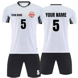 Faletony Personalisiertes Fussball Trikot Kinders Erwachsene Fusstball Shirt & Shorts Set mit Name Nummer Benutzerdefiniert Trikot Fußballtrikot (Polyester, Weiß) von Faletony