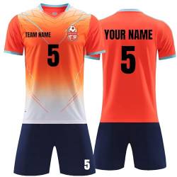 Faletony Personalisiertes Fussball Trikot Kinders Erwachsene Fusstball Shirt & Shorts Set mit Name Nummer Team Logo Fußballtrikot Benutzerdefiniert Trikot (Polyester, Orange) von Faletony