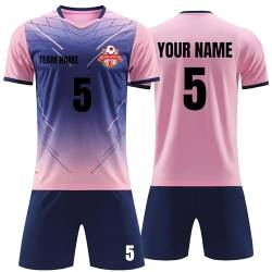 Faletony Personalisiertes Fussball Trikot Kinders Erwachsene Fusstball Shirt & Shorts Set mit Name Nummer Team Logo Fußballtrikot Benutzerdefiniert Trikot (Polyester, Rosa) von Faletony