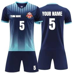 Faletony Personalisiertes Fussball Trikot Kinders Erwachsene Fusstball Shirt & Shorts Set mit Name Nummer Team Logo Personalisierte Fußballtrikot Jungs Mädchen (Polyester, Saphirblau) von Faletony