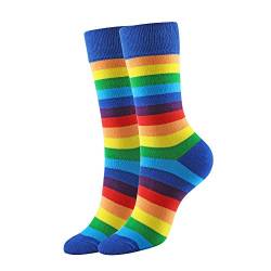 Faletony Socken Damen Regenbogen Farbe Gestreift Gedruckt Zehensocken Frauen bunten Mustern für Damen und Herren (Blau Socken Mund) von Faletony