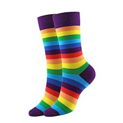 Faletony Socken Damen Regenbogen Farbe Gestreift Gedruckt Zehensocken Frauen bunten Mustern für Damen und Herren (Lila Socken Mund) von Faletony