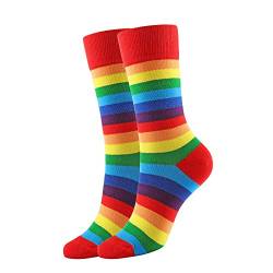 Faletony Socken Damen Regenbogen Farbe Gestreift Gedruckt Zehensocken Frauen bunten Mustern für Damen und Herren (Rot Socken Mund) von Faletony