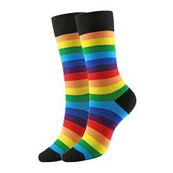 Faletony Socken Damen Regenbogen Farbe Gestreift Gedruckt Zehensocken Frauen bunten Mustern für Damen und Herren (Schwarz Socken Mund) von Faletony