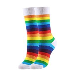 Faletony Socken Damen Regenbogen Farbe Gestreift Gedruckt Zehensocken Frauen bunten Mustern für Damen und Herren (Weiß Socken Mund) von Faletony