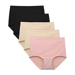 FallSweet No Show Slip mit hoher Taille Unterwäsche für Damen Seamless Panties, 5er Pack (2schwarz2beige1rosa, Small) von FallSweet