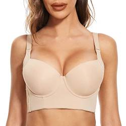 FallSweet Push Up BHS für Frauen Lace Plus Size Wide Back Underwear Longline Korsett BH (Beige-Glatt, 100E) von FallSweet