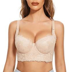 FallSweet Push Up Spitzen BH Damen Mit Bügel Grosse Grössen Bra Longline (Beige, 75B) von FallSweet