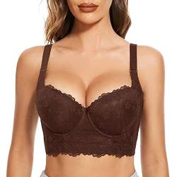 FallSweet Push Up Spitzen BH Damen Mit Bügel Grosse Grössen Bra Longline (Braun, 100E) von FallSweet