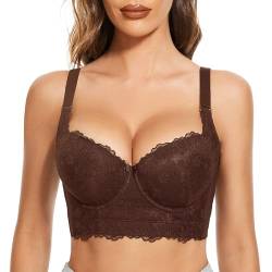 FallSweet Push Up Spitzen BH Damen Mit Bügel Grosse Grössen Bra Longline (Braun, 105E) von FallSweet