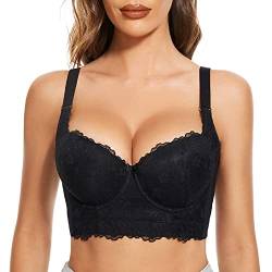 FallSweet Push Up Spitzen BH Damen Mit Bügel Grosse Grössen Bra Longline (Schwarz, 34/75D) von FallSweet