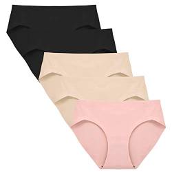 FallSweet Seamless Unterwäsche Damen Slips High Cut Slips Mittel Taille Soft Panties, 5er Pack (2schwarz+2beige+1pink,XL) von FallSweet