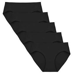 FallSweet Seamless Unterwäsche Damen Slips High Cut Slips Mittel Taille Soft Panties, 5er Pack (Schwarz,XL) von FallSweet