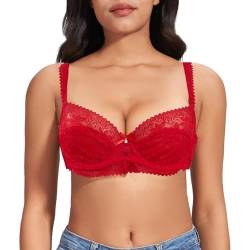 FallSweet Spitzen BH Damen mit Bügel Minimizer BHS für Große Busen ohne Einlagen(Rot, 100E) von FallSweet