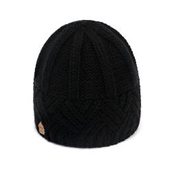 Modische dicke einfarbige Wollmütze für Damen und Herren, für Herbst und Winter, weich, warm (schwarz) von Famboz