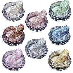 Nagelkunst-Dekoration, Metallic-Chrom-Pigmente, staubglänzend, Spiegeleffekt, holografisches Nagelpuder, glitzernder Diamant (8 Farben) von Famboz