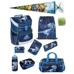 Familando Jungen Schulranzen 1. Klasse · Scooli Campus Fit Schultasche · ergonomisch & leicht · für Jungs und Mädchen (10-teiliges Set mit Schultüte, Jurassic World Dinosaurier Dunkelblau) von Familando