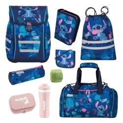 Familando McNeill Schulranzen 1. Klasse · Disney Sonder-Edition · ergonomisch & leicht · Schultaschen-Set für Jungs und Mädchen (9-teiliges Set mit Sporttasche, Lilo & Stitch Blau) von Familando