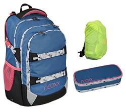Familando Neoxx Active Schulrucksack 3tlg. Set · Rucksack für die Schule 5. bis 12. Klasse · ergonomischer Schulranzen für Jungen und Mädchen (Splash/Hellblau Rosa) von Familando